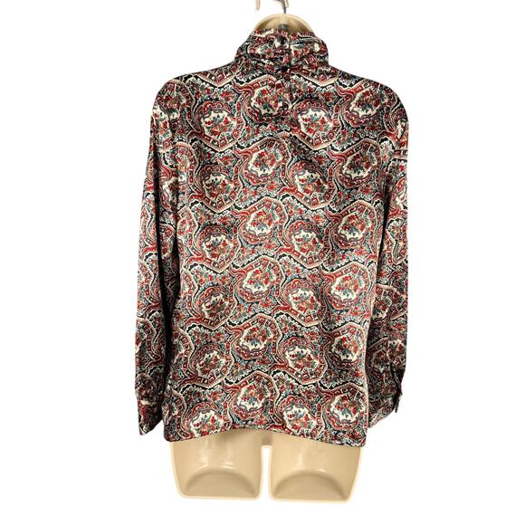 Vtg Jessica Lynn Blouse 8 Silky Polyester Red Green Floral Twisted Turtleneck - Picture 5 of 16